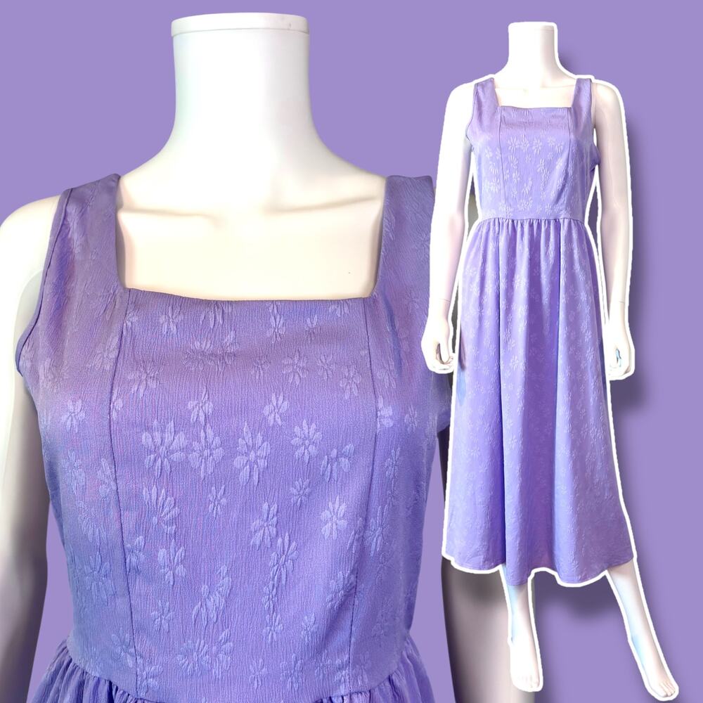 Lavender Purple Floral Midi Tank Dress Size Small Pastel Garden Fairy Boho Girly